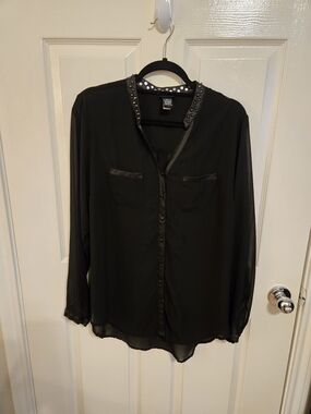 Torrid Black Stud-Trim Sheer Button-Down Blouse